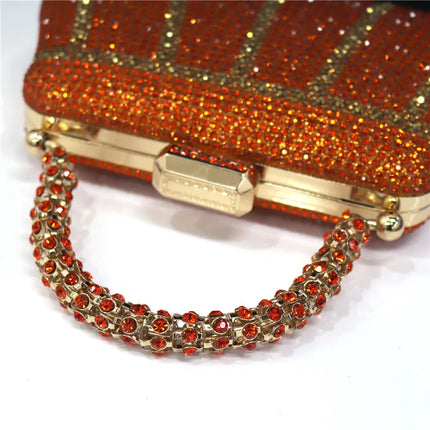 Popular In Nigeria Exquisite Evening Bags With Diamond Design Fashion Handle Clutch Rhinestone Embellished Long Chain Bag PlatiNum
