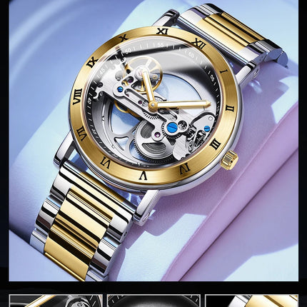 AKDPN Men's Watches Automatic Mechanical Stainless Steel Men's Wrist Watch Skeleton Automatic Watches for Man Watch Montre Homme