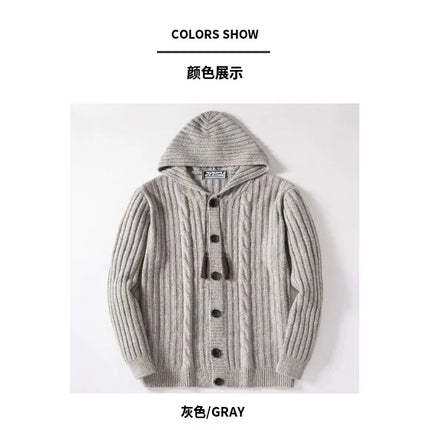 Men's Autumn/Winter Luxury Fashion Men's Knitted Sweater Sweater Pit Strip Long Sleeve Hooded Cardigan Top Coat