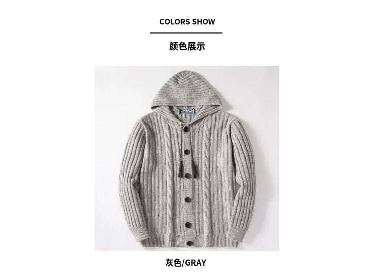 Men's Autumn/Winter Luxury Fashion Men's Knitted Sweater Sweater Pit Strip Long Sleeve Hooded Cardigan Top Coat