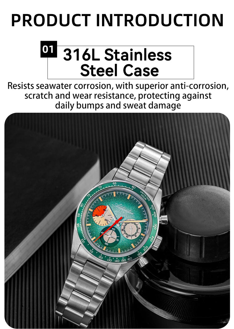 ADDIESDIVE 37mm Men's Luxury Watch 100m Water Resistance K1 Bubble Mirror Glass C3 Luminous Men's Stainless Steel Quartz Watch