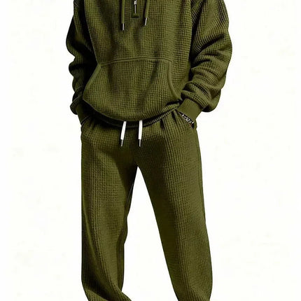 Autumn and Winter Waffle Hooded Sweatshirt Sweatpants Set 3D Printed Casual Sports Suit Men PlatiNum