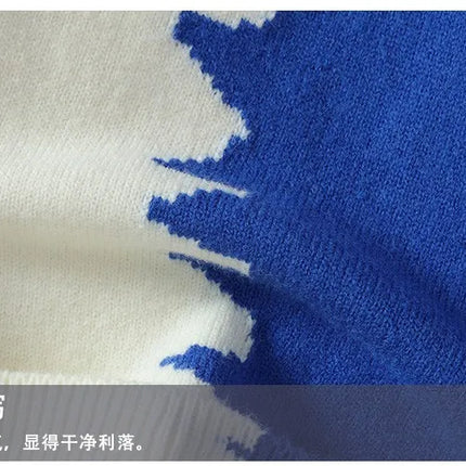 Dragon Graffiti Color blocked Fashion Knitted Sweaters Men's Knitwear Warm Pullover High Quality Mens Casual Loose Male Jumpers