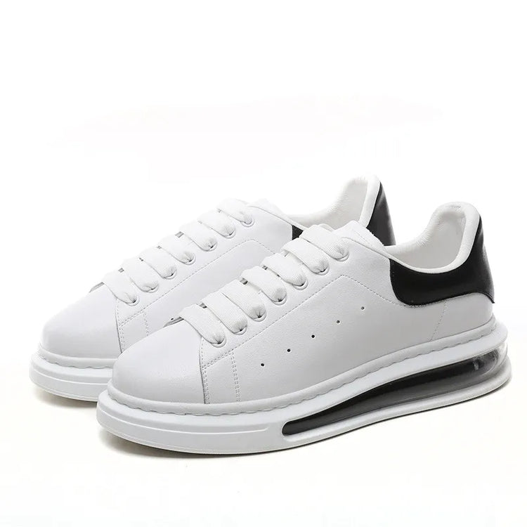 Korean street style men casual original leather shoes black white flats platform shoe comfort air cushion sneakers mans footwear