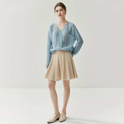 Luxury Women's 100% Cashmere Pleated Short Skirt Spring Autumn Winter Wear Lady's Preppy Style Pleated Skirt Cashmere Knitted C PlatiNum