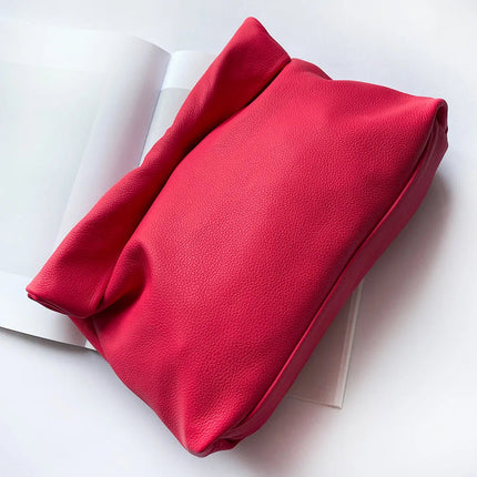 Personality roll-edge leather bag  lazy casual leather soft bag  Phone Women High Quality holding red large bag luxury designer PlatiNum