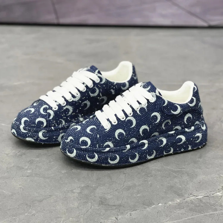 Luxury Designer Fashion Men's Blue Rhinestone Platform Lace Up Shoes Causal Flats Moccasins Male Rock Hip-hop Walking Sneakers