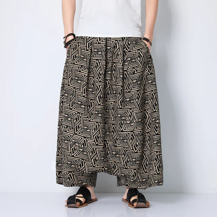 Pantaloni stile cinese uomo retrò Casual gamba larga pantaloni larghi Crossover cotone lino nuovi pantaloni grafici da uomo pantaloni Hip Hop M-5XL