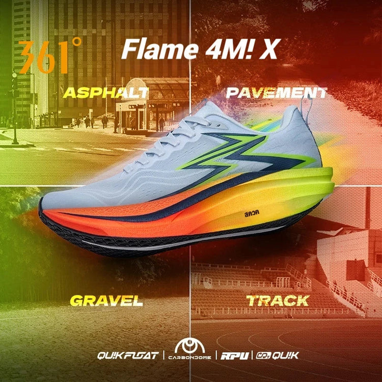 361 Degrees Flame 4.0 MIX Men Running Shoes Carbon Plate Racing Marathon Stable Rebound Wear-resistant Male Sneakers 672512204 PlatiNum