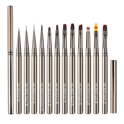 1/12Pcs Simple Nail Enhancement Brush Metal Handle Painting Drawing Flower Pen Edge Hook Uv Gel Nail Brush Nail Art Tools New