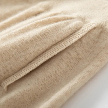 Classic Autumn Winter Wave Skirt 100% Cashmere Skirt Women A-Line Skirt Female Double Elastic Waist Pocket Warm Knit Long Dress PlatiNum