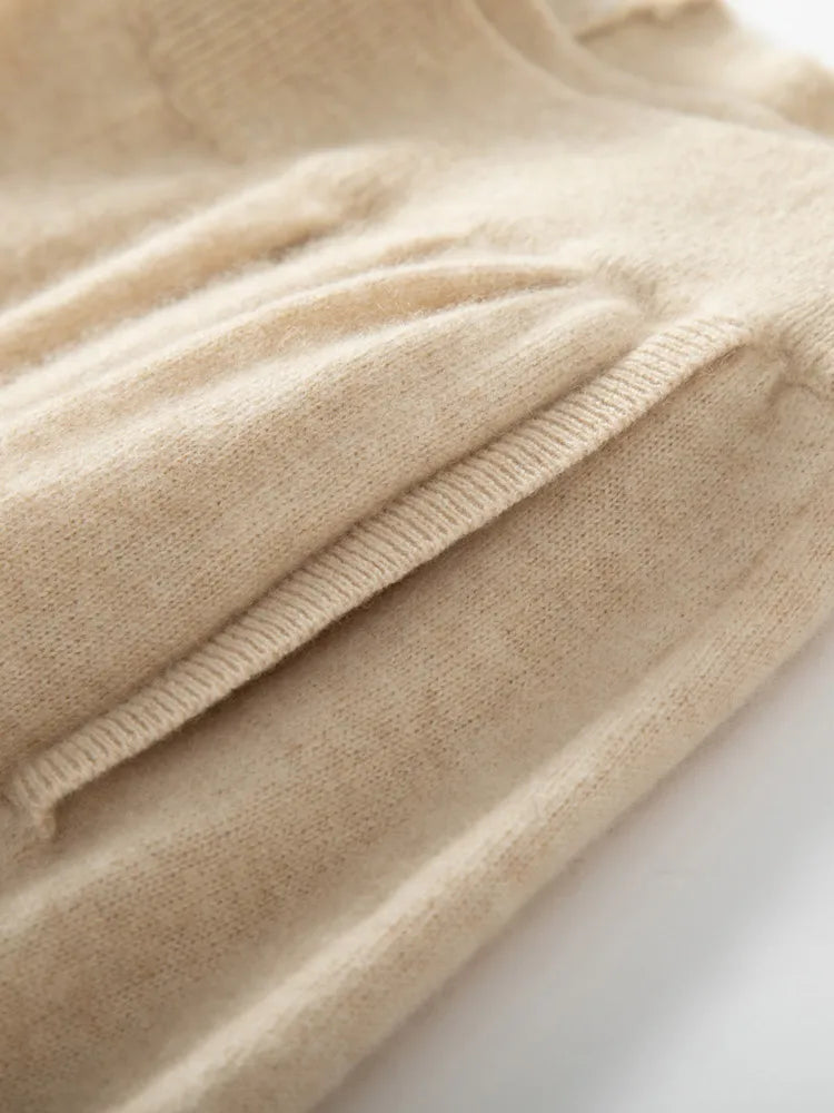 Classic Autumn Winter Wave Skirt 100% Cashmere Skirt Women A-Line Skirt Female Double Elastic Waist Pocket Warm Knit Long Dress PlatiNum