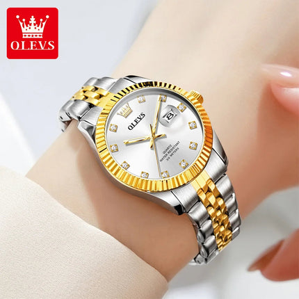 OLEVS 3705 Orologio da donna 30M Orologio al quarzo con data impermeabile per donna Orologio da donna di lusso con scala di diamanti a specchio ad alta durezza platinumshop
