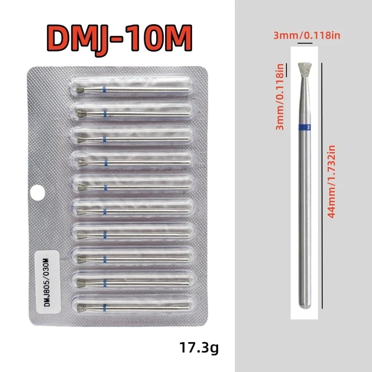 10Pcs/set Diamond Nail Drill Bit Set Nail Diamond Milling Cutter for Manicure 3/32" Burr Electric Nail File Cuticle Remover Tool 2028