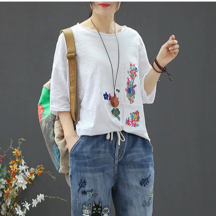 Amax luluE 2025 Moda Estate Streetwear Pantaloni in denim Donna Vintage Jeans elastici Donna Casual Allentato Ricamo Pantaloni Harem