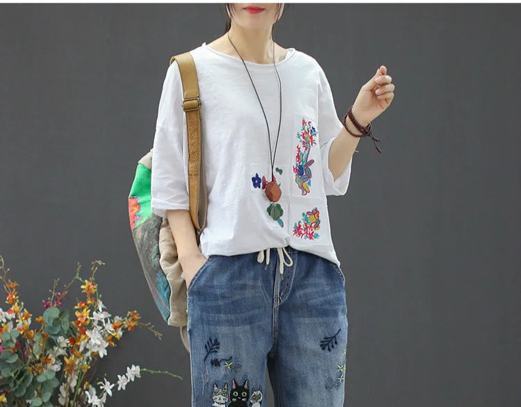Amax luluE 2025 Moda Estate Streetwear Pantaloni in denim Donna Vintage Jeans elastici Donna Casual Allentato Ricamo Pantaloni Harem