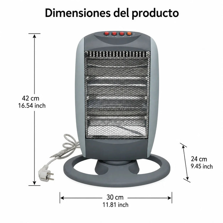 1200W Electric Halogen Heater with Automatic Oscillation and 3 Adjustable Power Levels, Portable Heater with Tip-Over Protection for Home and Office 30x24x42cm