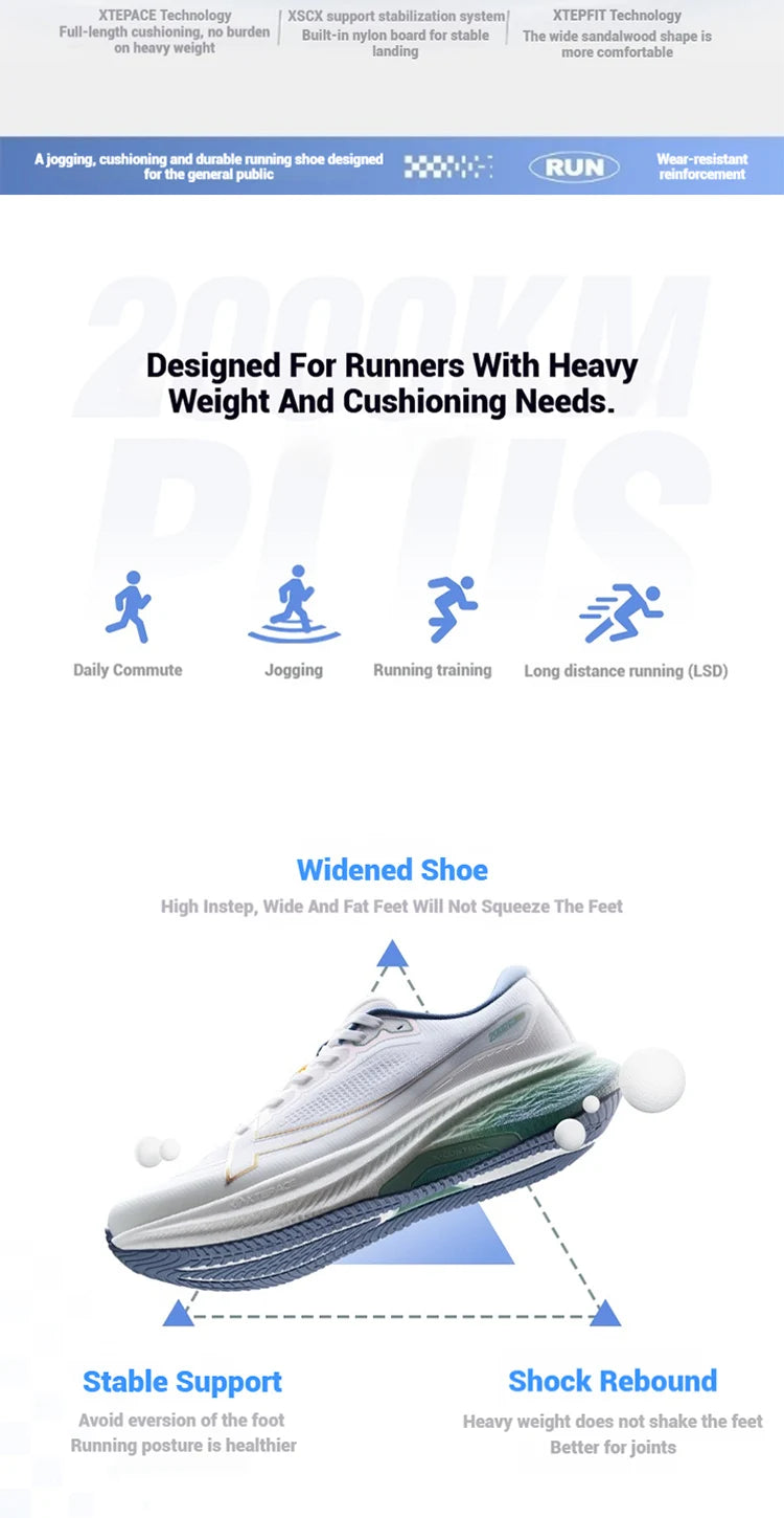 Xtep 2000km Plus Running Shoes 2025 New Spring Lightweight Anti-slip Wear-Resistant Men's Training Jogging Sneakers 875319110001 PlatiNum