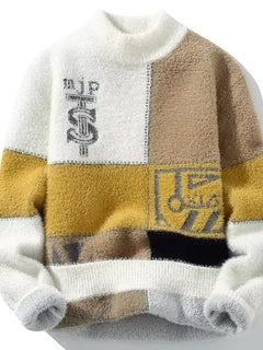 2024 New Men's Plush Sweater Pullovers Korean Winter Warm O Neck Black Sweater High Quality Cool Top Fashionable Men's Clothing