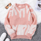 New Popular Autumn Winter Irregular Jacquard Pattern Pullover Sweater Casual Round Neck Contrast Color Knitted Men's Pullover
