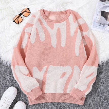 New Popular Autumn Winter Irregular Jacquard Pattern Pullover Sweater Casual Round Neck Contrast Color Knitted Men's Pullover