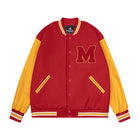 Mens M Letter Varsity Jacket Vintage Faux Leather Sleeve Baseball Letterman Coat Red & Yellow Streetwear for Casual Wear
