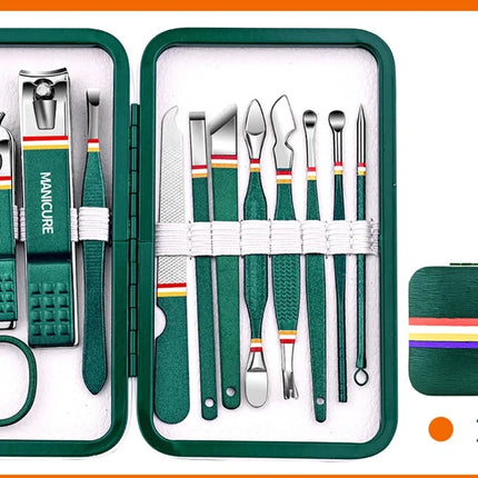 19Pcs Stainless Steel Manicure Set Portable Nail Clipper Kit with Foldable Storage Bag Nail Cutters Scissors Beauty Grooming Tools