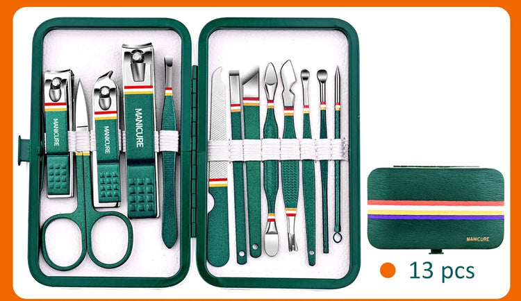 19Pcs Stainless Steel Manicure Set Portable Nail Clipper Kit with Foldable Storage Bag Nail Cutters Scissors Beauty Grooming Tools