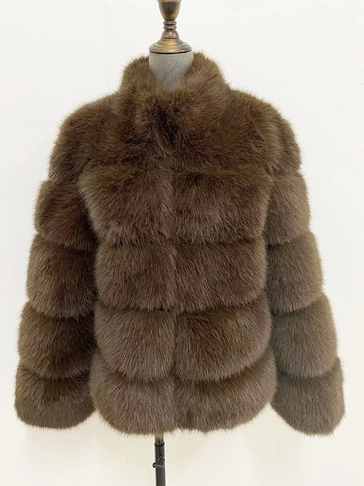 ZADORIN Fashion Thick Warm Winter Coat Woman Luxury Faux Fox Fur Coat Jackets Woman Stand Fur Collar Fake Fur Jacket Outerwears