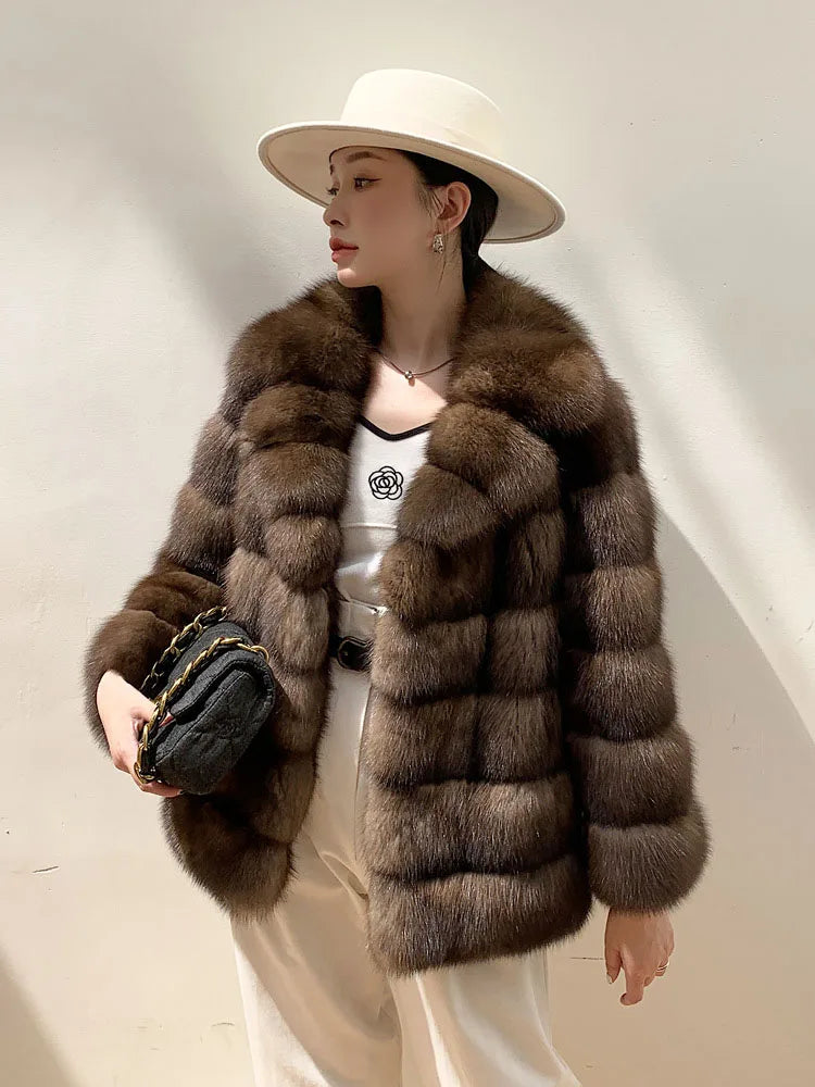 ZADORIN Luxury Designer Faux Mink Coat Woman Lapel Furry Brown Faux Fur Coat Woman Clothes Winter Chic Elegant Fluffy Fur Jacket