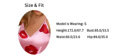 Pigiama da donna in raso con stampa labbra Top Cami con scollo a v e pantaloni elastici per le donne pigiama comodo sonno e abbigliamento da casa