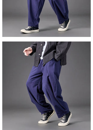 Pantaloni autunnali da uomo stile giapponese comodi pantaloni di lino in cotone maschio casual allentato retrò Harajuku pantaloni a gamba larga da uomo