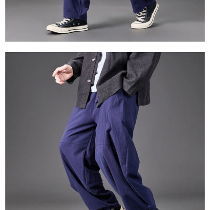 Pantaloni autunnali da uomo stile giapponese comodi pantaloni di lino in cotone maschio casual allentato retrò Harajuku pantaloni a gamba larga da uomo