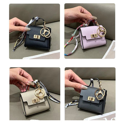 Brand Fashion Coin Purse Luxury Simple Flip Small Bag High-end Bag Pendant Exquisite Lock Silk Scarf Mini Lipstick Headphone Bag PlatiNum