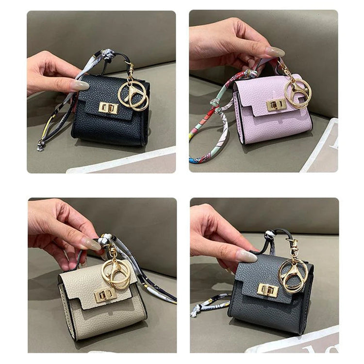 Brand Fashion Coin Purse Luxury Simple Flip Small Bag High-end Bag Pendant Exquisite Lock Silk Scarf Mini Lipstick Headphone Bag PlatiNum