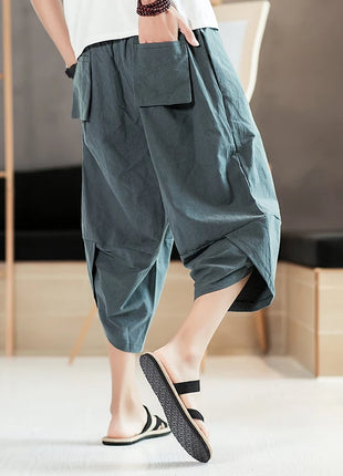 Pantaloni estivi da uomo in cotone, casual, stile hip hop, streetwear, harem, comodi, oversize, lunghezza a metà polpaccio, molto venduti.