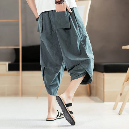 Pantaloni estivi da uomo in cotone, casual, stile hip hop, streetwear, harem, comodi, oversize, lunghezza a metà polpaccio, molto venduti.