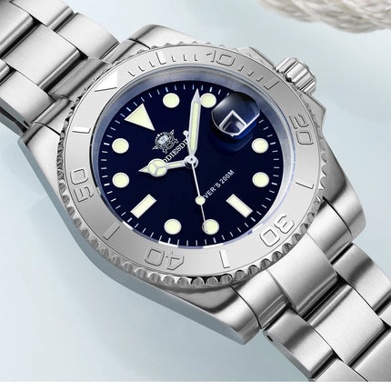 ADDIESDIVE Men's Quartz Watch 200m Waterproof Ceramic Bezel Steel Watch Magnifying Mirror Glass BGW9 Blue Luminous Diving Watch