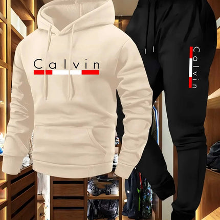 2025 Men's Casual Jogging Sportswear Set Hoodie and Black Sweatpants Rubberized Jacket Fashion Sports Winter Warm 2 Piece Set PlatiNum