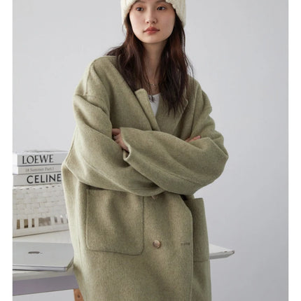CHIC VEN Women's Woolen Coats Loose Casual Double Breasted Retro Double-sided Jacket Office Lady Outerwear Autumn Winter 2026