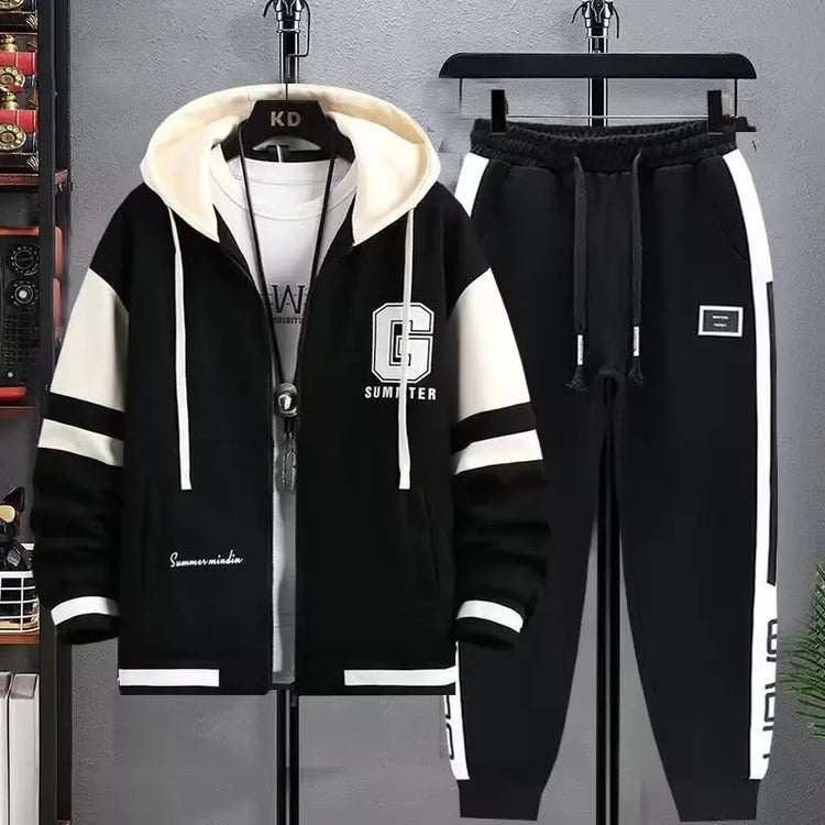 Spring Autumn Men's Sets Korean Fashion Two Piece Set Graphic Hoodies Jacket+Sweatpants 2024 Men Clothing Tracksuit Sets Men