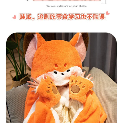 Anime Fox Cloak Fox Cape Cartoon Cloak Coral Fleece Keep Warm Air Blankets Cosplay Costumes Lovely Soft Birthday Valentine Gifts