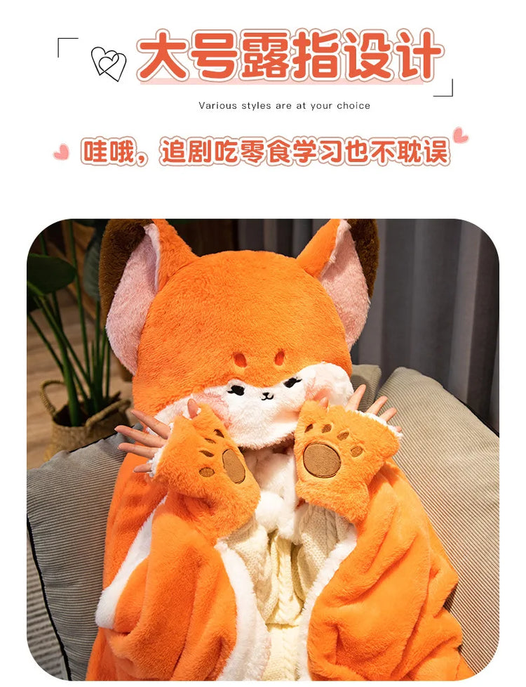 Anime Fox Cloak Fox Cape Cartoon Cloak Coral Fleece Keep Warm Air Blankets Cosplay Costumes Lovely Soft Birthday Valentine Gifts