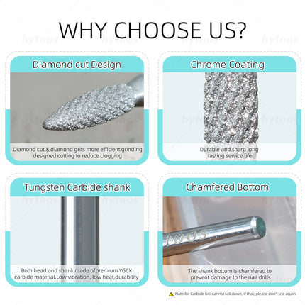 HYTOOS Diamond Cut Pro Nail Drill Bits Chrome Flame Russian Cuticle Bit for Electric Nail Drill Dead Skin Cleaner Nail Prep Tool