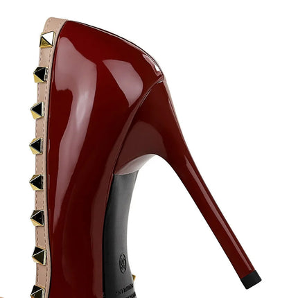 Donne 10.5 centimetri Tacchi Alti Della Signora Sexy Discoteca Punta a punta Pompe Femminile Rivetto Lato Vuoto In Pelle Verniciata Eden Tacchi Scarpe platinumshop