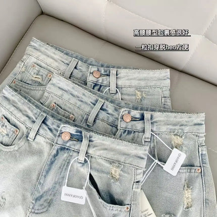 Women's Casual Denim Shorts Light Blue Y2K Harajuku High Street Aesthetic Fashion Retro Slim Short Jeans Clothing 2026 New