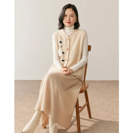 Women's 100% Pure Cashmere Knit Skirt New Elastic Waist Big Swing Skirts Fashion High-End Thick Umbrella Skirt Cashmere Dress PlatiNum