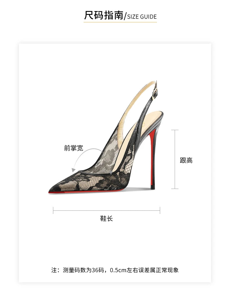 New white lace high-heeled sandals with pointed toes, thin heels, and shallow mouth, comfortable to wear with just one foot