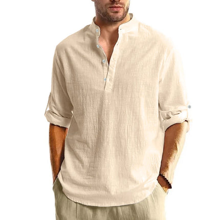 Men's Lightweight Long Sleeve Henley Collar Casual Hawaiian Beach Shirts Breathable T-Shirts