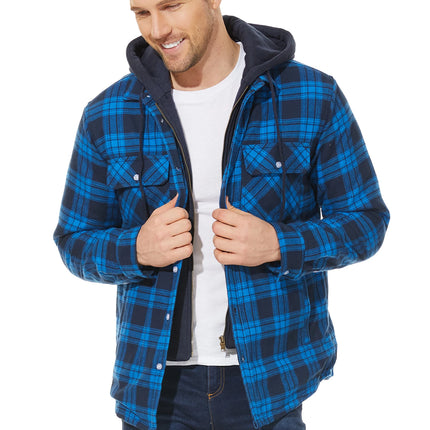 TACVASEN Men's Flannel Shirt Jacket with Removable Hood Plaid Quilted Lined Winter Coats Thick Hoodie Outwear Man Fleece Shirts